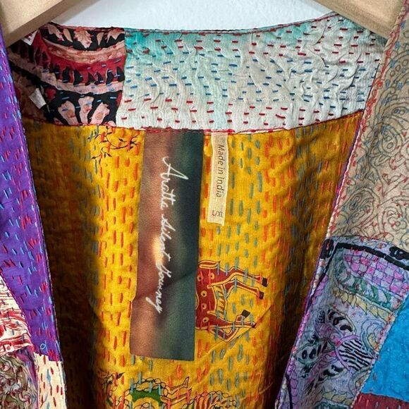 Aratta Silent Journey Women’s Silk Patchwork Oversized Kimono in Rust - Picture 5 of 12